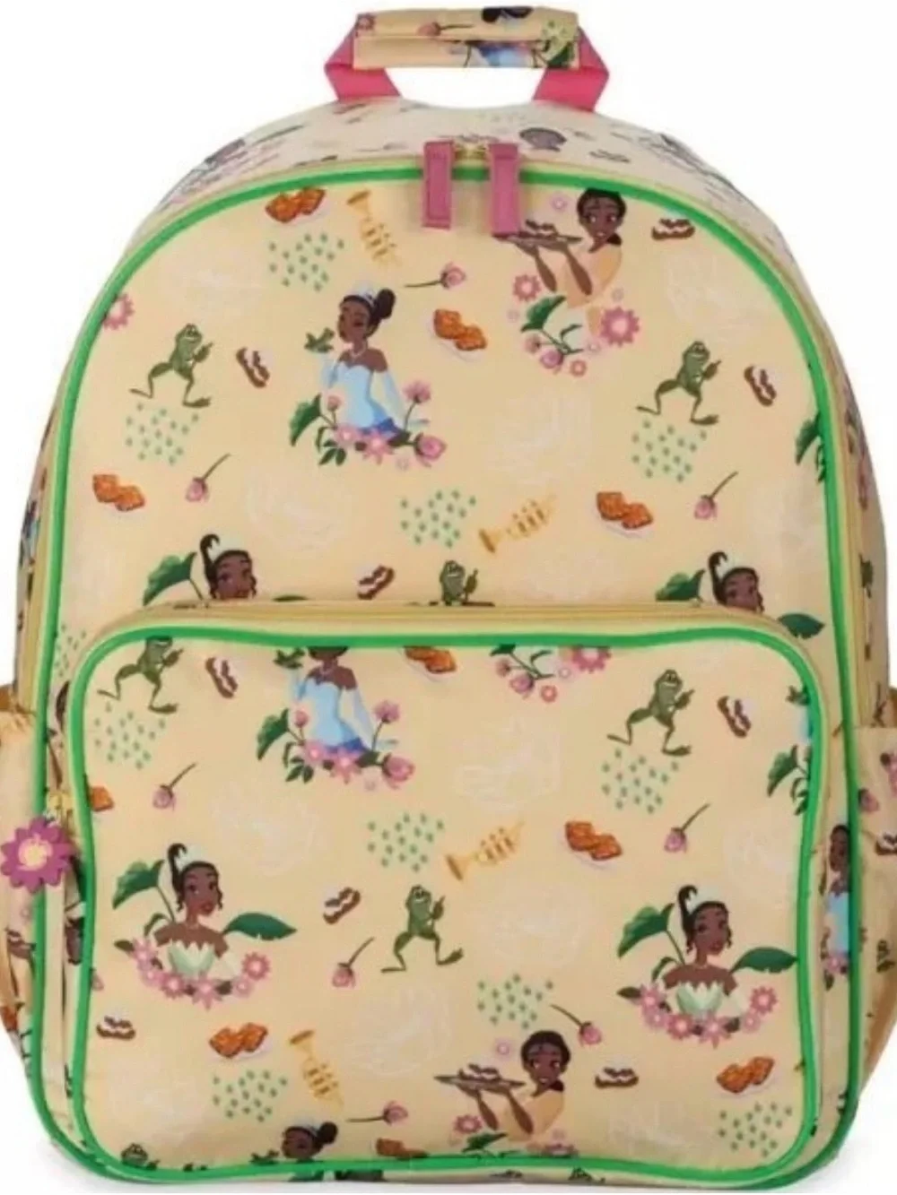 Princess & Frog Print Backpack with Green Trim
